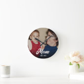 Moeder Stelde Modern Wit Script Foto Op Ronde Klok (Huis)