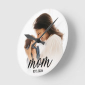 Moeder Stelde Modern Zwar Schrift Foto Ronde Klok (Hoek)