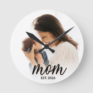 Moeder Stelde Modern Zwar Schrift Foto Ronde Klok