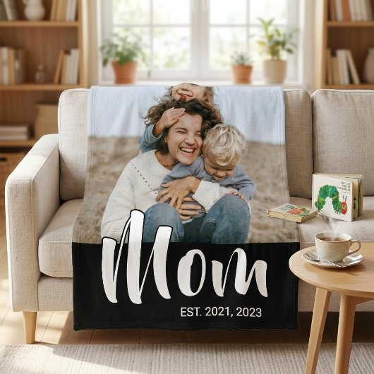 Moeder Stelde Modern Zwarte Schrift Foto Op Fleece Deken