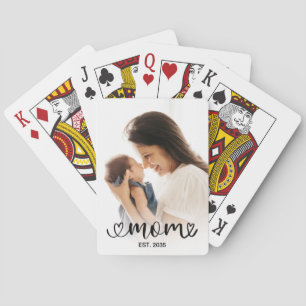 Moeder Stelde Moderne Foto Zwarte Script Pokerkaarten