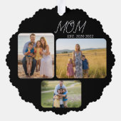 Moeder Stelde Moderne Script Black 3 Foto Ornament Kaart (Achterkant)