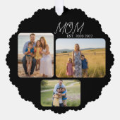 Moeder Stelde Moderne Script Black 3 Foto Ornament Kaart (Voorkant)