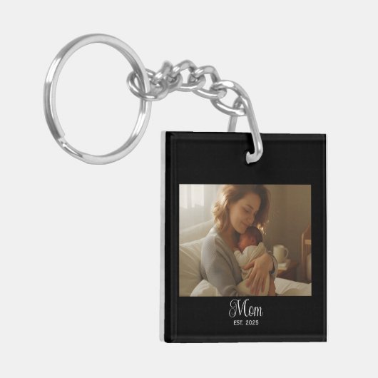 Moeder Stelde Moderne Script Foto Op Sleutelhanger (Voorkant Links)