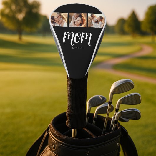 Moeder Stelde Moderne Vet Script Zwart 3 Foto Golfheadcover