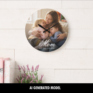 Moeder Stelde Moderne Witte Script Foto Op Grote Klok