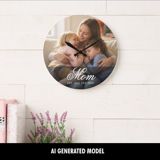 Moeder Stelde Moderne Witte Script Foto Op Grote Klok