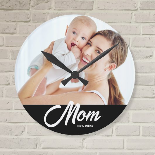 Moeder Stelde Moderne Witte Script Foto Op Ronde Klok