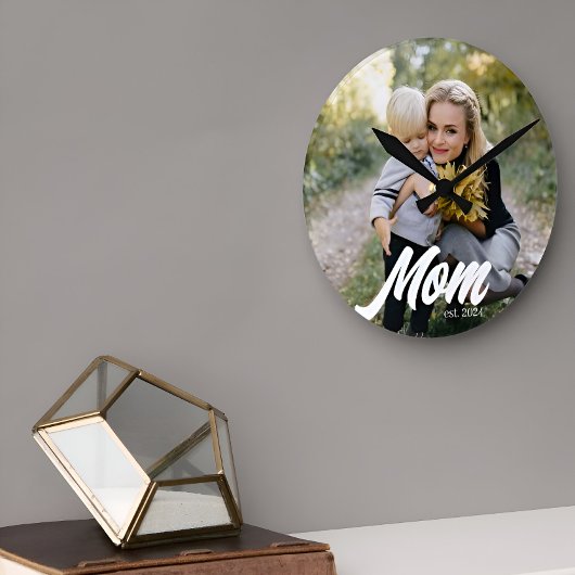 Moeder Stelde Moderne Witte Script Foto Ronde Klok