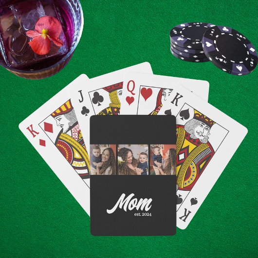 Moeder Stelde Moderne Zwarte Foto Op Pokerkaarten