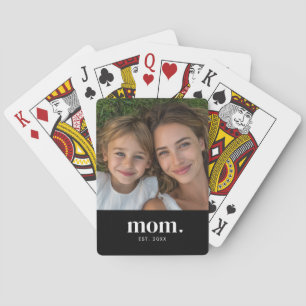 Moeder Stelde Moderne Zwarte Foto Op Pokerkaarten