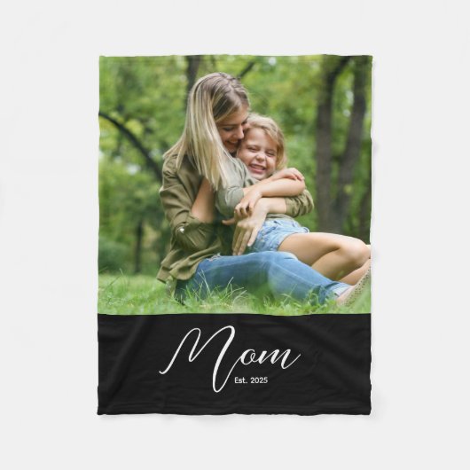 Moeder Stelde Zwart Modern Schrift Foto Fleece Deken (Voorkant)