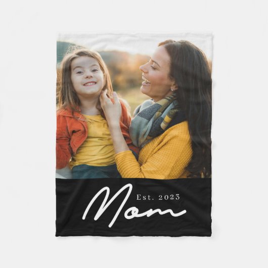 Moeder Stelde Zwart Modern Script Foto Op Fleece Deken (Voorkant)