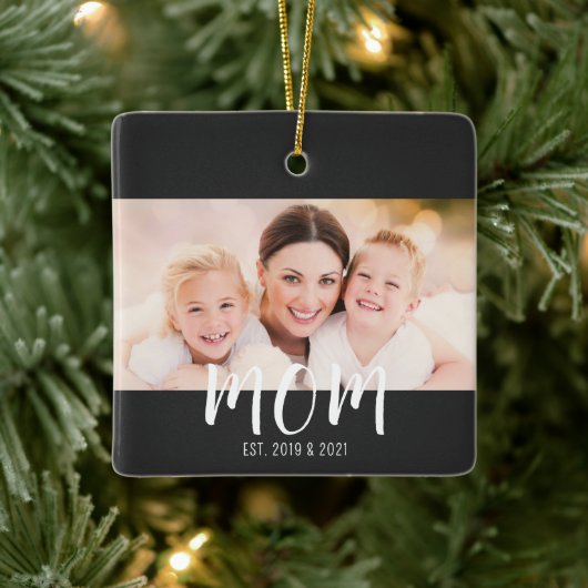 Moeder Stelde Zwart Wit Script Foto Op Keramisch Ornament (Boom)