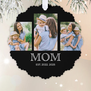 Moeder Sticht Modern 3 Foto Zwart Ornament Kaart
