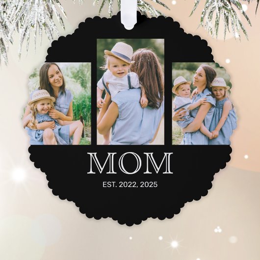 Moeder Sticht Modern 3 Foto Zwart Ornament Kaart