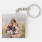 Moeder Stichtte Moderne Elegante Script Foto  Sleutelhanger (Achterkant)