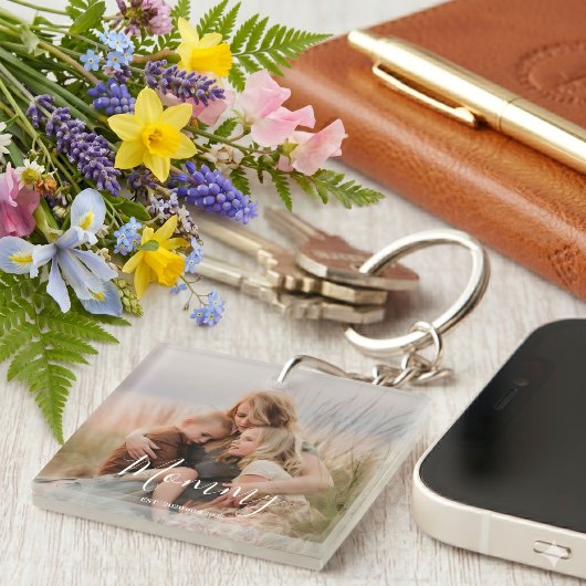 Moeder Stichtte Moderne Elegante Script Foto  Sleutelhanger