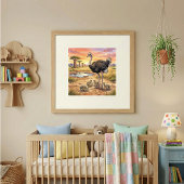 Moeder Struisvogel en Kuikens Nurseriesposter Poster