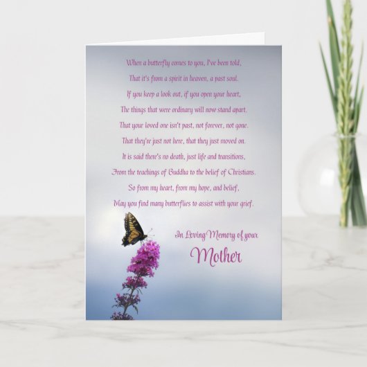 Moeder sympathie condoleances met Butterfly Kaart (Voorkant)