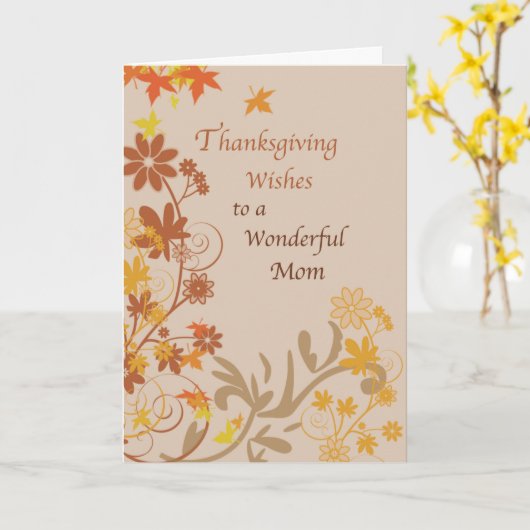 Moeder Thanksgiving Wensen Herfstbladeren en Bloem Kaart (Gele Bloem)