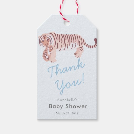 Moeder Tijger & Cub Blue Boy Baby shower Gift Labe Cadeaulabel (Voorkant)