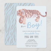 Moeder Tijger & Cub Blue Boy Baby shower Uitnodigi Kaart (Voorkant / Achterkant)