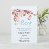 Moeder Tijger & Cub Blue Boy Baby shower Uitnodigi Kaart (Staand voorkant)