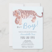 Moeder Tijger & Cub Blue Boy Baby shower Uitnodigi Kaart (Voorkant)