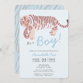 Moeder Tijger & Cub Blue Boy Baby shower Uitnodigi Kaart