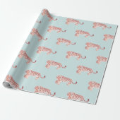 Moeder Tijger & Cub Patroon Baby Blauw Wrapping Pa Cadeaupapier (Uitgerold)