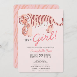 Moeder Tijger & Cub Roze Meisje Baby shower Uitnod Kaart