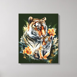 Moeder Tijger met haar Cub Canvas Print