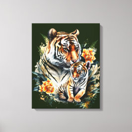 Moeder Tijger met haar Cub Canvas Print