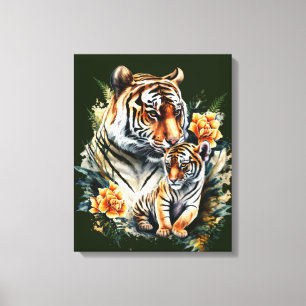 Moeder Tijger met haar Cub Canvas Print