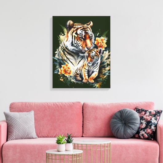 Moeder Tijger met haar Cub Canvas Print (Insitu (Woonkamer))
