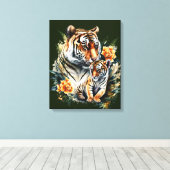 Moeder Tijger met haar Cub Canvas Print (Insitu (Houten vloer))