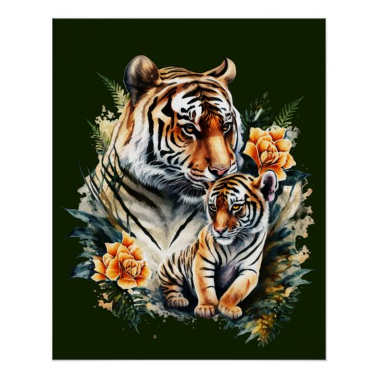 Moeder Tijger met haar Cub Glossy Poster (Voorkant)