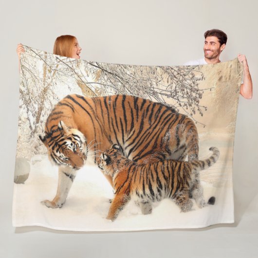 MOEDER TIJGER met HAAR WELP Fleece Deken (In situ)