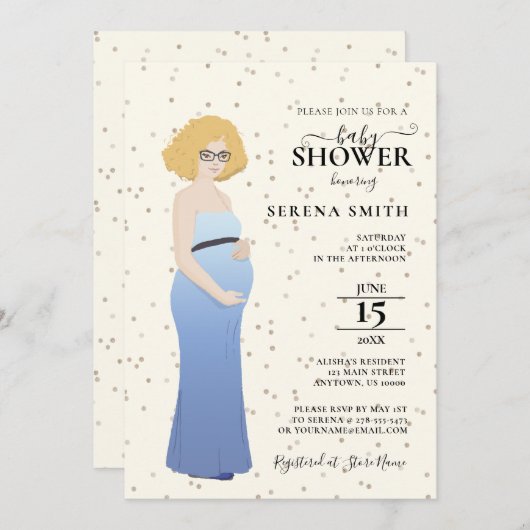 MOEDER-TO-BE IN BLAUWE JURK DOUCHE KAART (Voorkant / Achterkant)