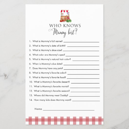 Moeder Trivia Spel Lokaal Geteelde Baby Shower Mar Flyer (Voorkant)