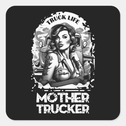 Moeder Trucker Vierkante Sticker (Voorkant)