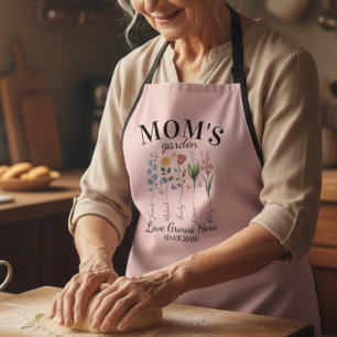Moeder Tuin Waterverf Bloemen Roze Typografie Schort