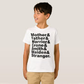 Moeder & Vader & Krijger & Kraai & Smid & Maagd T-shirt (Voorkant volledig)