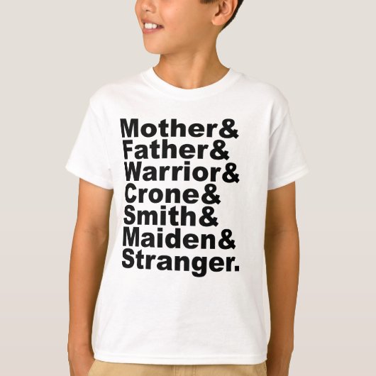 Moeder & Vader & Krijger & Kraai & Smid & Maagd T-shirt (Voorkant)