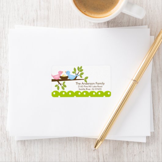 Moeder Vader Vogels met Baby Vogelnest Adres Label (Insitu)