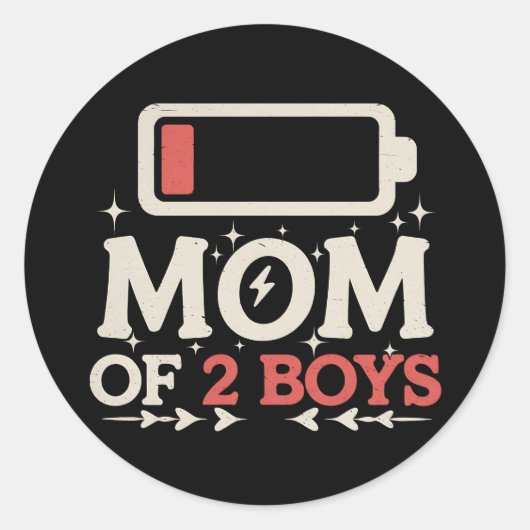 Moeder van 2 jongens Lage Batterij Grappige Moeder Ronde Sticker (Voorkant)