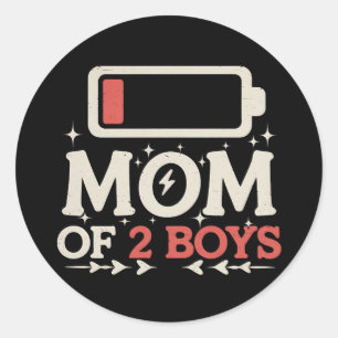 Moeder van 2 jongens Lage Batterij Grappige Moeder Ronde Sticker