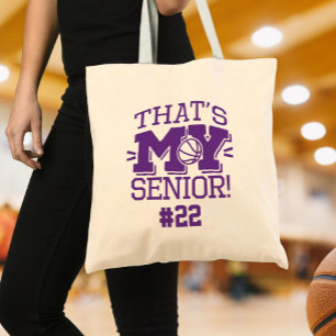 Moeder van Basketball Senior Shirts Nummer Paars Tote Bag