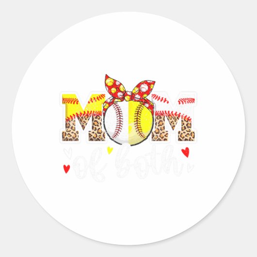 Moeder van beide Messy Bun Baseball Softball Leopa Ronde Sticker (Voorkant)